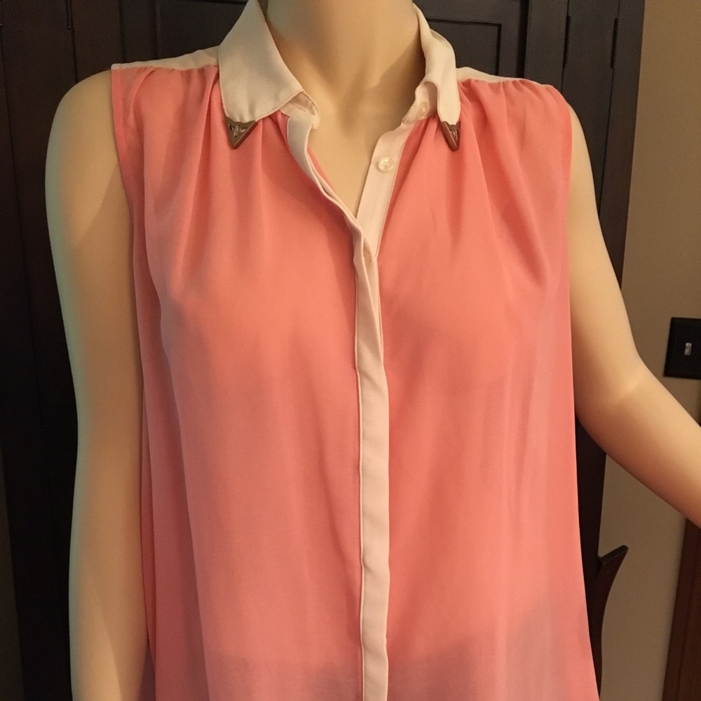 Sheer coral button down summer blouse